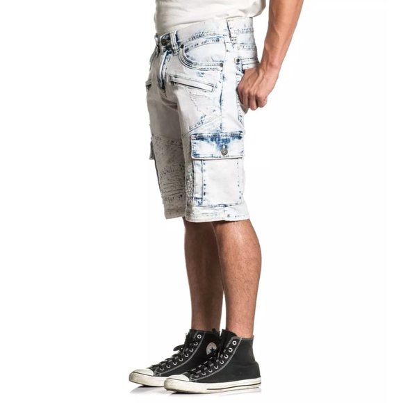 AFFLICTION HUNTER FALLEN FULTON DENIM SHORTS Biker - Picture 9 of 12